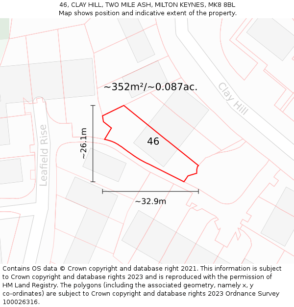 46, CLAY HILL, TWO MILE ASH, MILTON KEYNES, MK8 8BL: Plot and title map