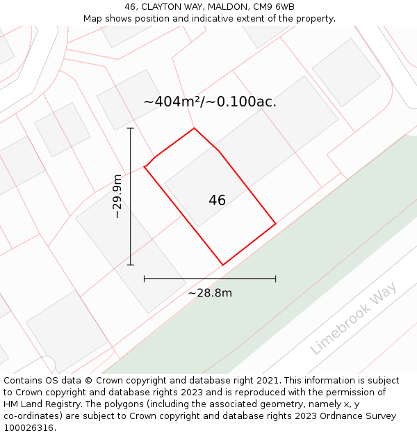 46, CLAYTON WAY, MALDON, CM9 6WB: Plot and title map