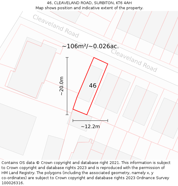 46, CLEAVELAND ROAD, SURBITON, KT6 4AH: Plot and title map