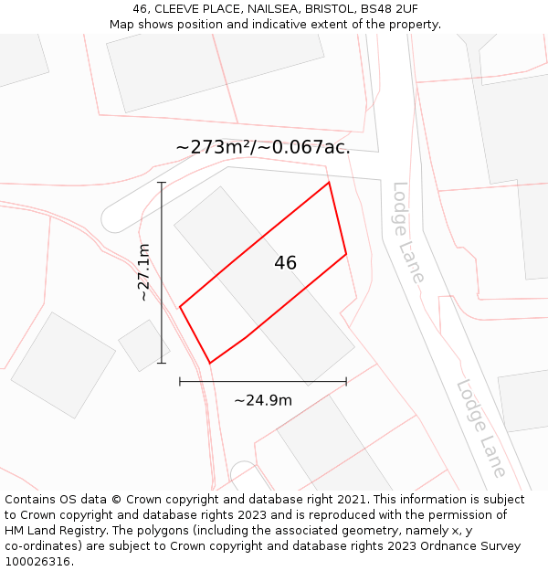 46, CLEEVE PLACE, NAILSEA, BRISTOL, BS48 2UF: Plot and title map