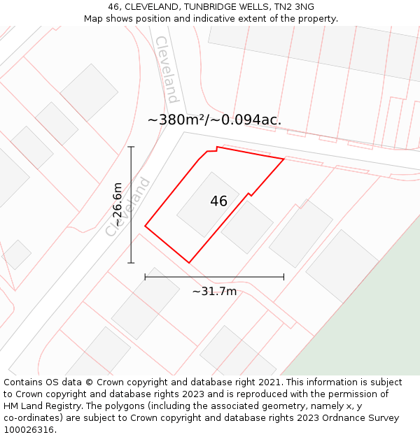 46, CLEVELAND, TUNBRIDGE WELLS, TN2 3NG: Plot and title map