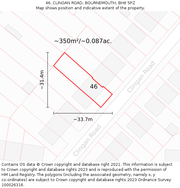 46, CLINGAN ROAD, BOURNEMOUTH, BH6 5PZ: Plot and title map