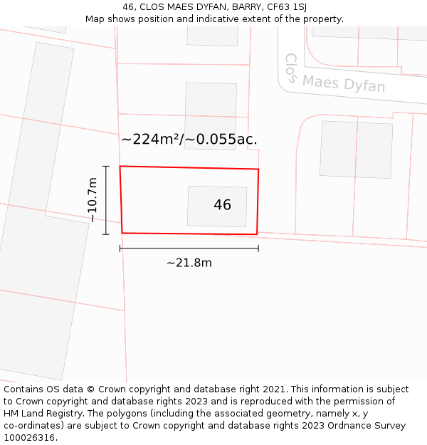 46, CLOS MAES DYFAN, BARRY, CF63 1SJ: Plot and title map