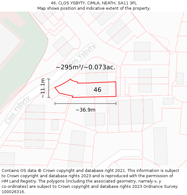 46, CLOS YSBYTY, CIMLA, NEATH, SA11 3PL: Plot and title map