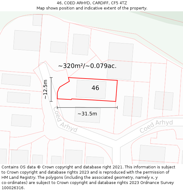 46, COED ARHYD, CARDIFF, CF5 4TZ: Plot and title map