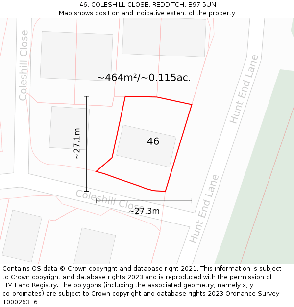 46, COLESHILL CLOSE, REDDITCH, B97 5UN: Plot and title map