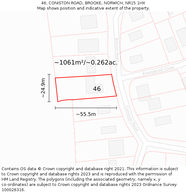 46, CONISTON ROAD, BROOKE, NORWICH, NR15 1HX: Plot and title map