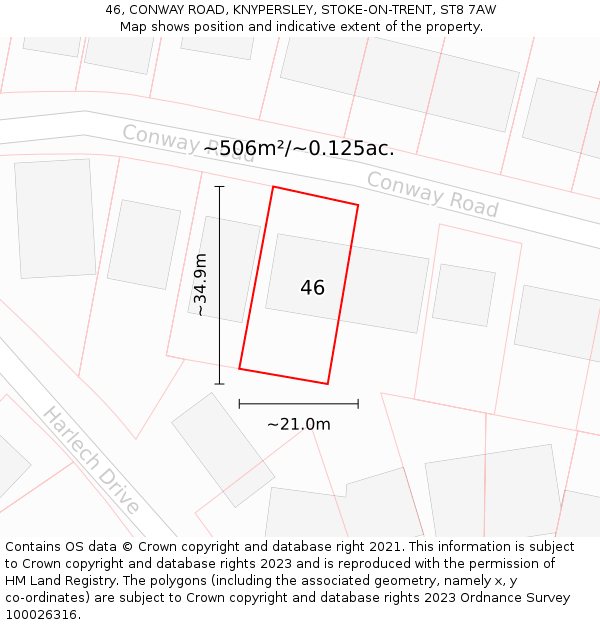 46, CONWAY ROAD, KNYPERSLEY, STOKE-ON-TRENT, ST8 7AW: Plot and title map