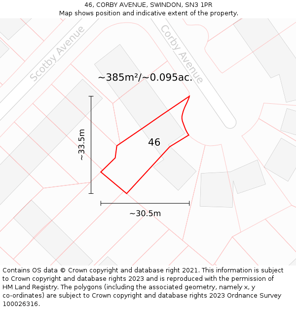 46, CORBY AVENUE, SWINDON, SN3 1PR: Plot and title map