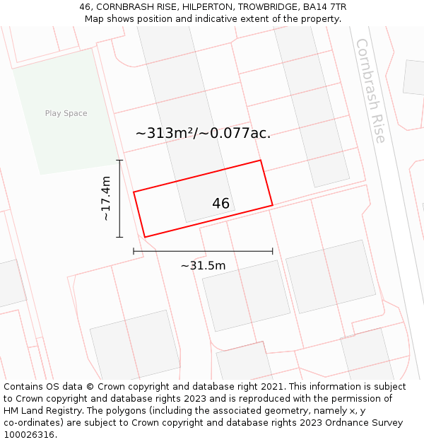 46, CORNBRASH RISE, HILPERTON, TROWBRIDGE, BA14 7TR: Plot and title map