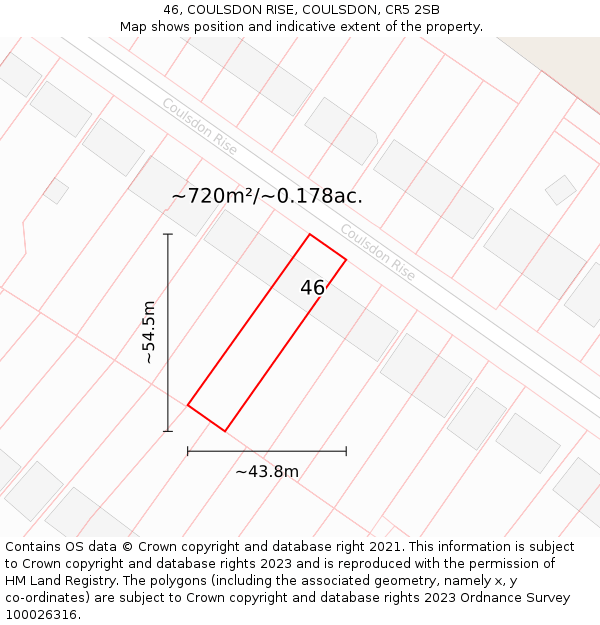 46, COULSDON RISE, COULSDON, CR5 2SB: Plot and title map