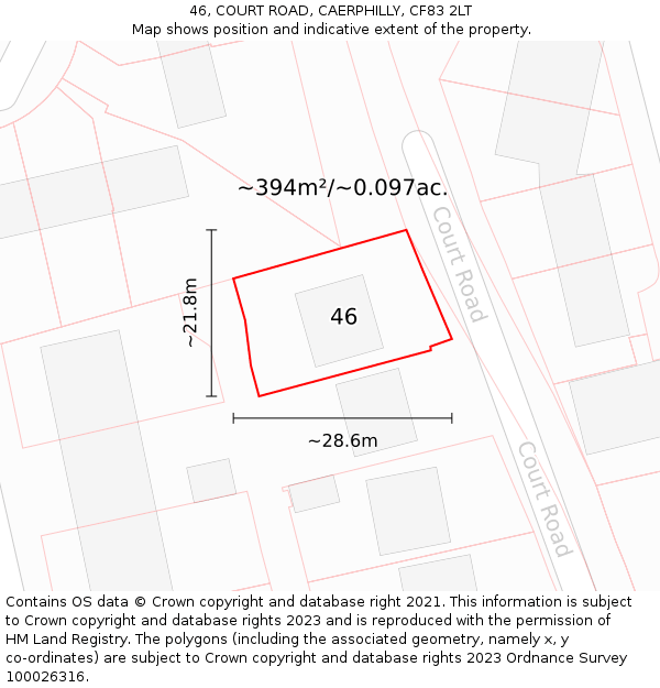 46, COURT ROAD, CAERPHILLY, CF83 2LT: Plot and title map