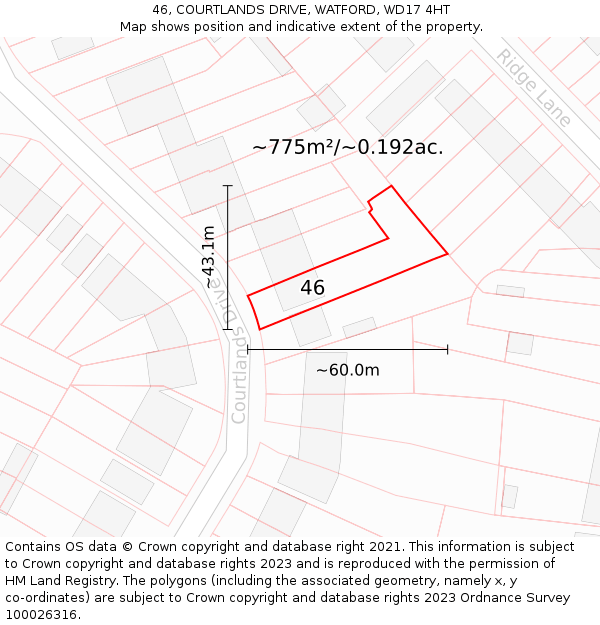 46, COURTLANDS DRIVE, WATFORD, WD17 4HT: Plot and title map