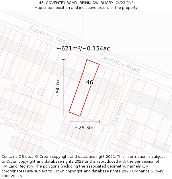 46, COVENTRY ROAD, BRINKLOW, RUGBY, CV23 0NF: Plot and title map