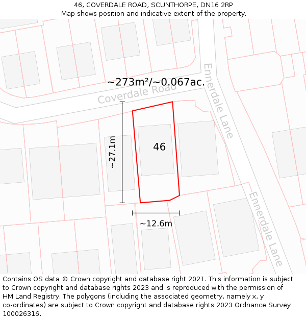 46, COVERDALE ROAD, SCUNTHORPE, DN16 2RP: Plot and title map