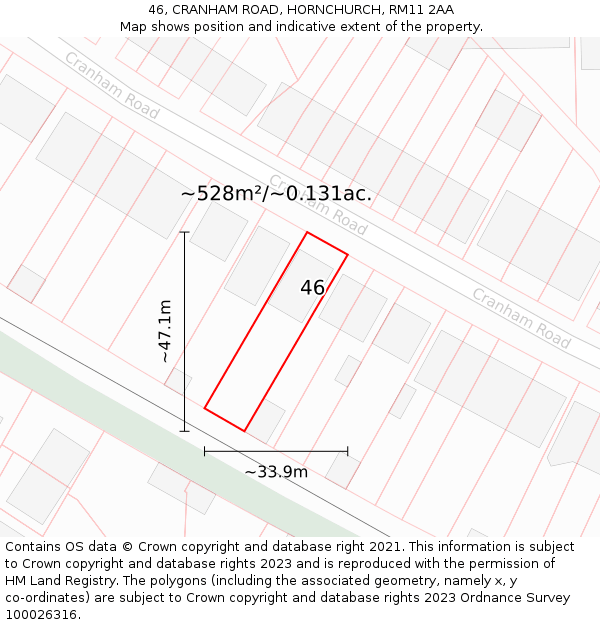 46, CRANHAM ROAD, HORNCHURCH, RM11 2AA: Plot and title map