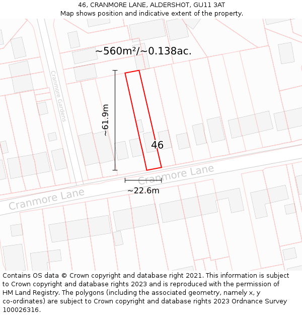 46, CRANMORE LANE, ALDERSHOT, GU11 3AT: Plot and title map