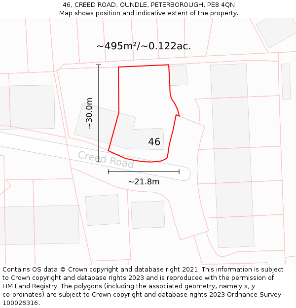 46, CREED ROAD, OUNDLE, PETERBOROUGH, PE8 4QN: Plot and title map