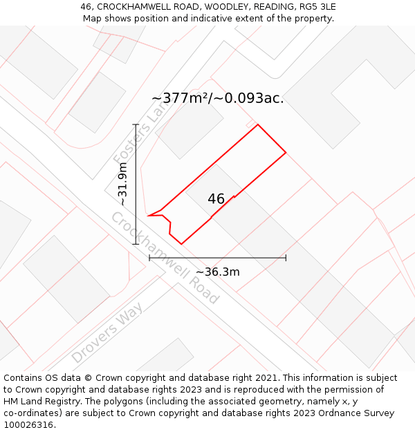 46, CROCKHAMWELL ROAD, WOODLEY, READING, RG5 3LE: Plot and title map