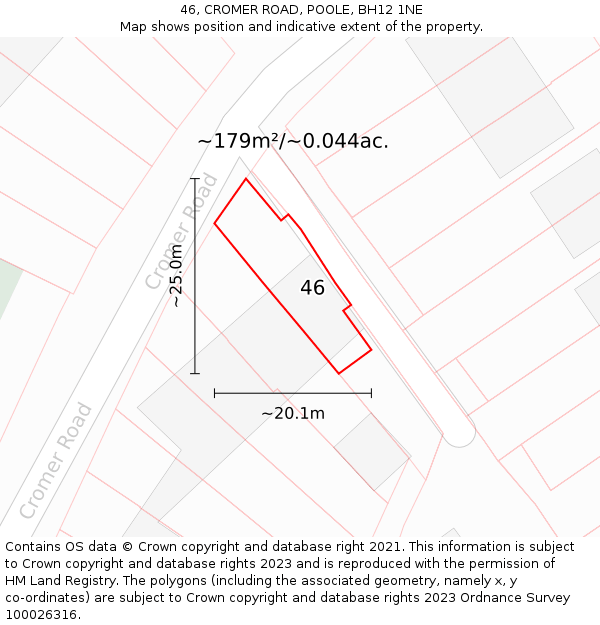 46, CROMER ROAD, POOLE, BH12 1NE: Plot and title map