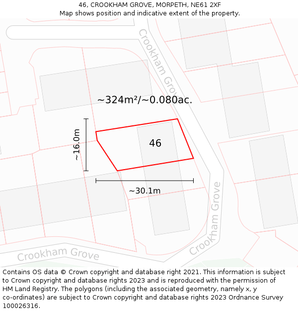 46, CROOKHAM GROVE, MORPETH, NE61 2XF: Plot and title map