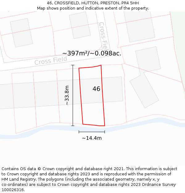 46, CROSSFIELD, HUTTON, PRESTON, PR4 5HH: Plot and title map