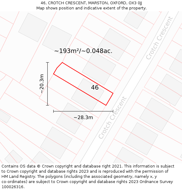 46, CROTCH CRESCENT, MARSTON, OXFORD, OX3 0JJ: Plot and title map