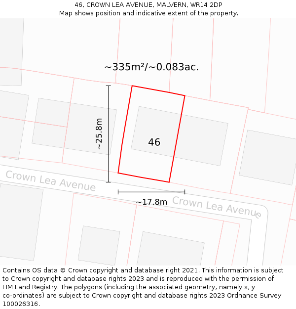 46, CROWN LEA AVENUE, MALVERN, WR14 2DP: Plot and title map