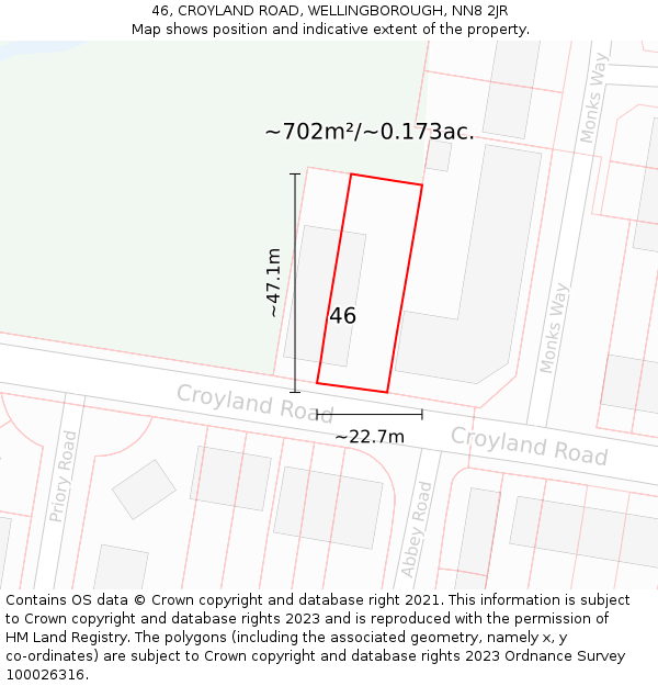 46, CROYLAND ROAD, WELLINGBOROUGH, NN8 2JR: Plot and title map