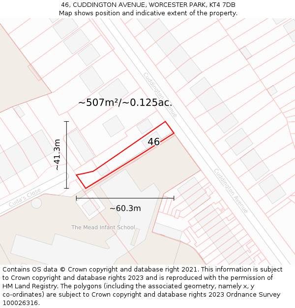 46, CUDDINGTON AVENUE, WORCESTER PARK, KT4 7DB: Plot and title map