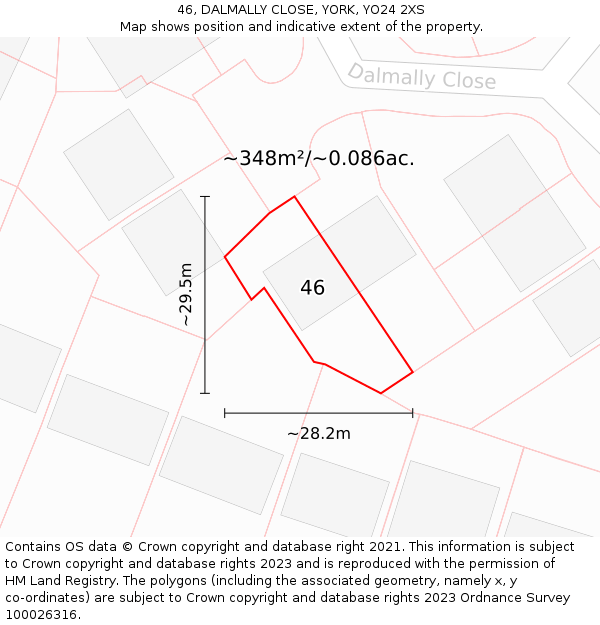 46, DALMALLY CLOSE, YORK, YO24 2XS: Plot and title map