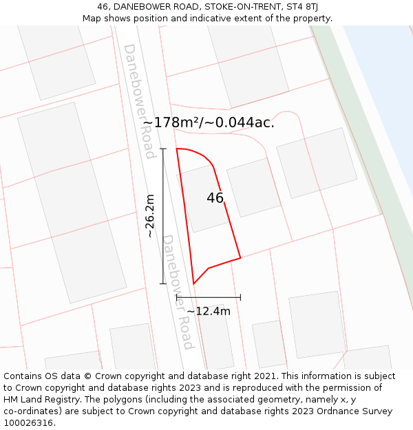 46, DANEBOWER ROAD, STOKE-ON-TRENT, ST4 8TJ: Plot and title map