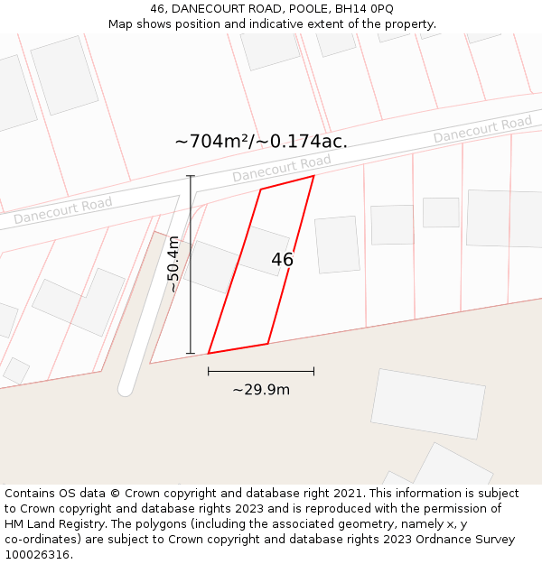 46, DANECOURT ROAD, POOLE, BH14 0PQ: Plot and title map