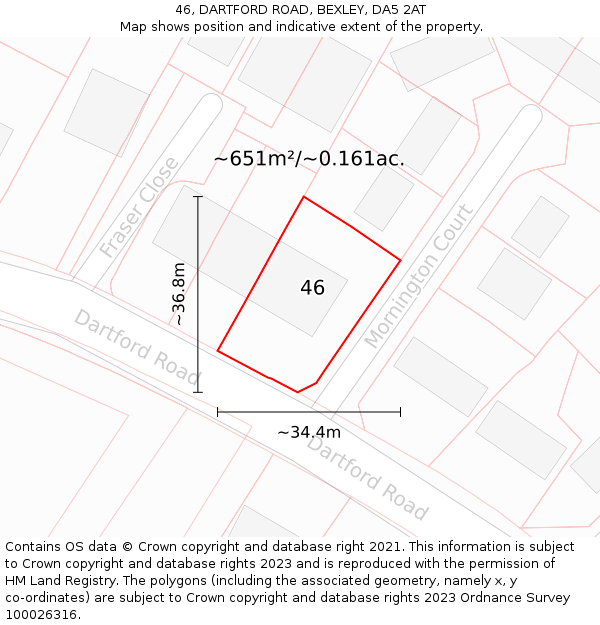 46, DARTFORD ROAD, BEXLEY, DA5 2AT: Plot and title map