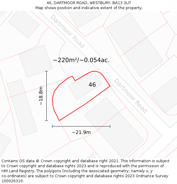 46, DARTMOOR ROAD, WESTBURY, BA13 3UT: Plot and title map