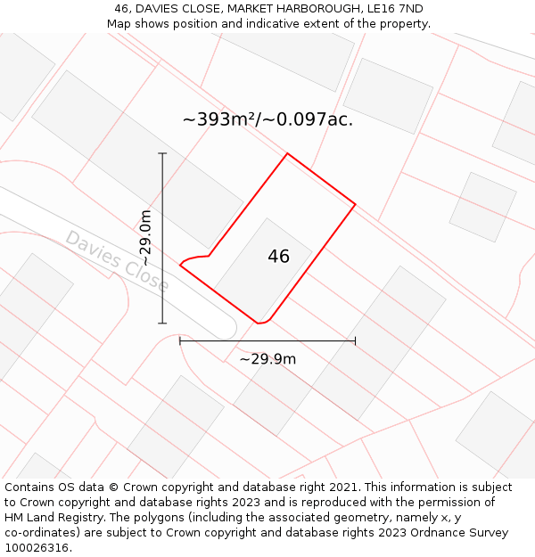46, DAVIES CLOSE, MARKET HARBOROUGH, LE16 7ND: Plot and title map
