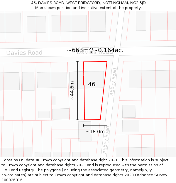 46, DAVIES ROAD, WEST BRIDGFORD, NOTTINGHAM, NG2 5JD: Plot and title map