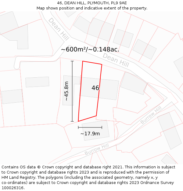 46, DEAN HILL, PLYMOUTH, PL9 9AE: Plot and title map