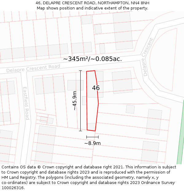 46, DELAPRE CRESCENT ROAD, NORTHAMPTON, NN4 8NH: Plot and title map