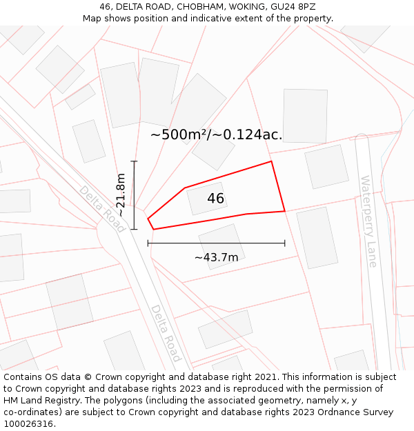 46, DELTA ROAD, CHOBHAM, WOKING, GU24 8PZ: Plot and title map