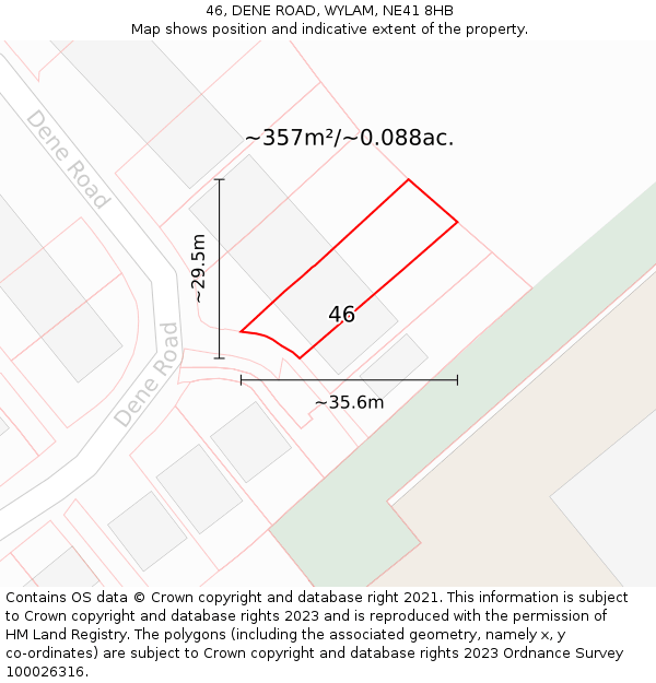 46, DENE ROAD, WYLAM, NE41 8HB: Plot and title map