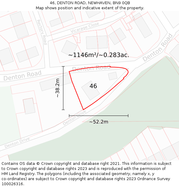 46, DENTON ROAD, NEWHAVEN, BN9 0QB: Plot and title map