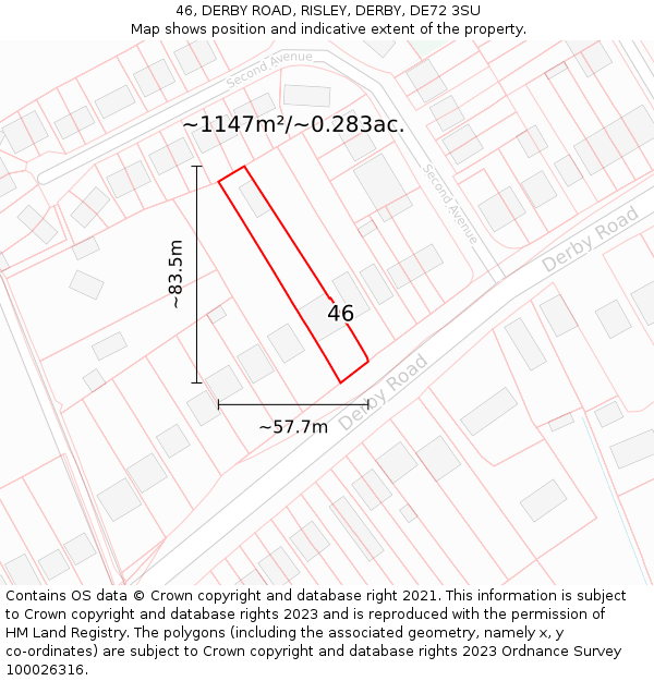 46, DERBY ROAD, RISLEY, DERBY, DE72 3SU: Plot and title map