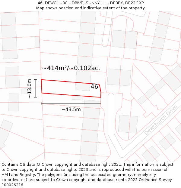 46, DEWCHURCH DRIVE, SUNNYHILL, DERBY, DE23 1XP: Plot and title map