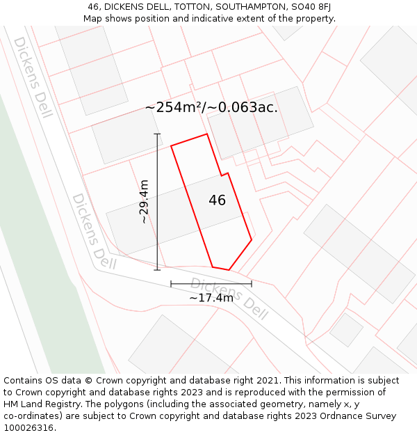 46, DICKENS DELL, TOTTON, SOUTHAMPTON, SO40 8FJ: Plot and title map