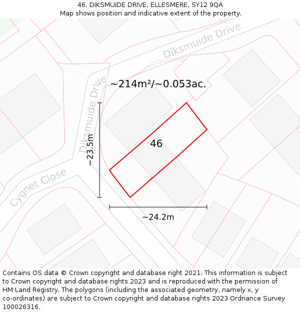 46, DIKSMUIDE DRIVE, ELLESMERE, SY12 9QA: Plot and title map
