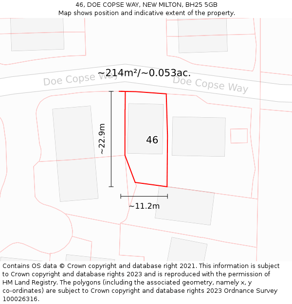 46, DOE COPSE WAY, NEW MILTON, BH25 5GB: Plot and title map