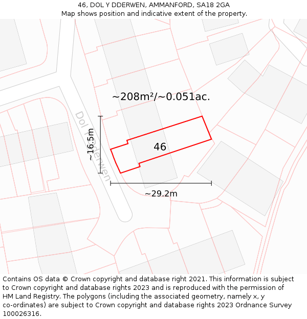 46, DOL Y DDERWEN, AMMANFORD, SA18 2GA: Plot and title map