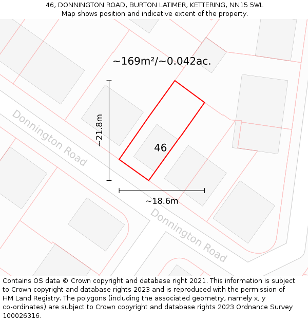 46, DONNINGTON ROAD, BURTON LATIMER, KETTERING, NN15 5WL: Plot and title map