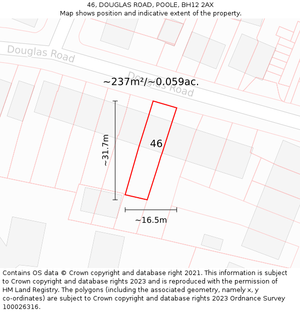 46, DOUGLAS ROAD, POOLE, BH12 2AX: Plot and title map